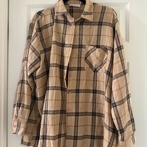 Carly Jean Los Angeles Plaid Button Down Shirt - Tan and Black